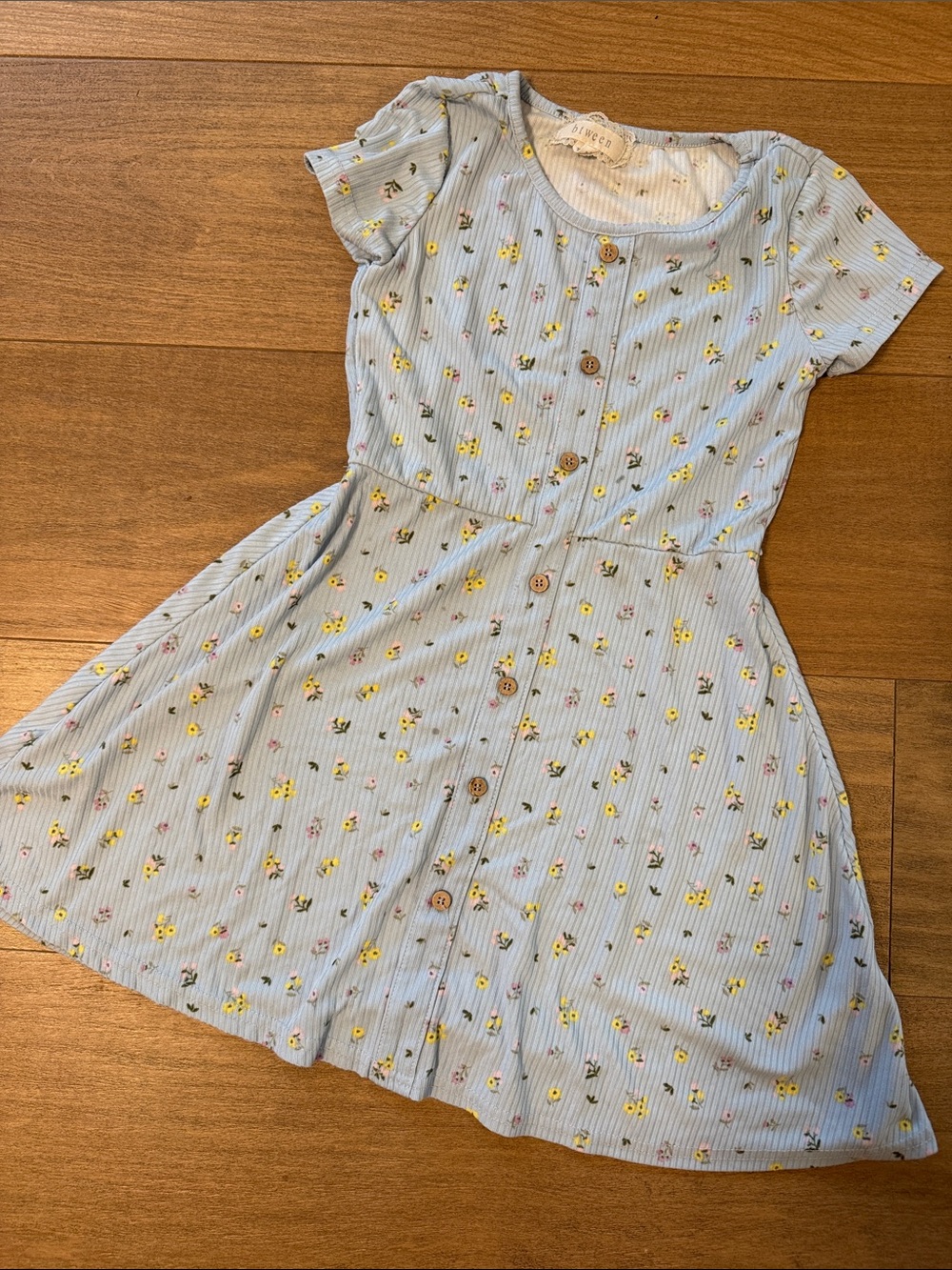 btween Light Blue Floral Button-Front Girls Dress